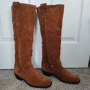 Free People Lockhart Harness Tall Boot Suede Slouchy Pull On Brown 39.5 US 9/9.5